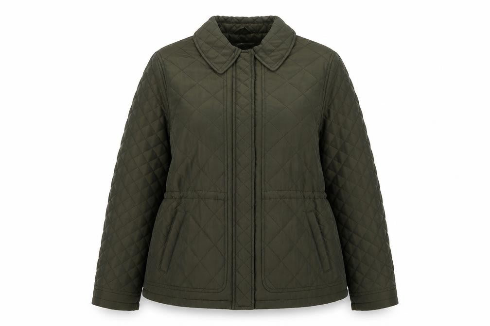 Front view of Country Casuals Women Green Quilted Mid-Length Jacket, size 14