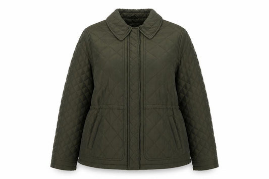 Front view of Country Casuals Women Green Quilted Mid-Length Jacket, size 14