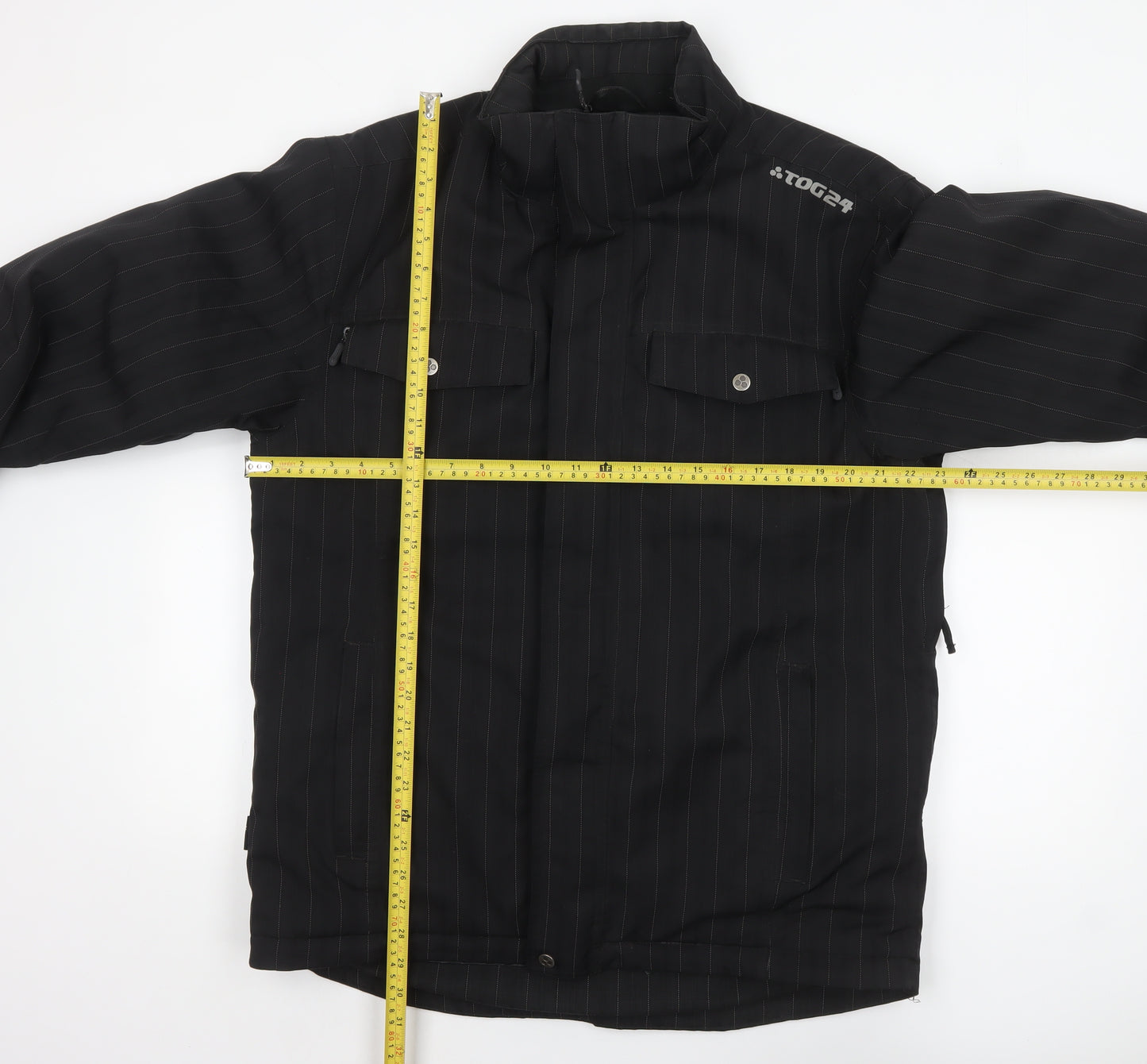 TOG24 Men's Black Pinstripe Mid-Length Lined Jacket Size M