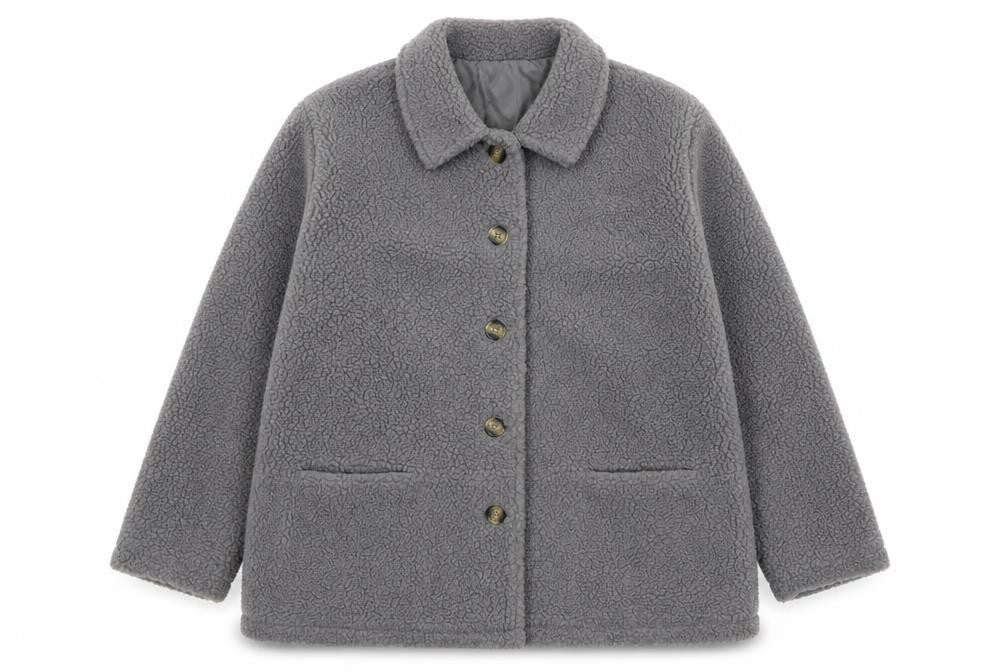 Front view of Damart Women’s Grey Fleece Button Mid-Length Coat, size UK 16