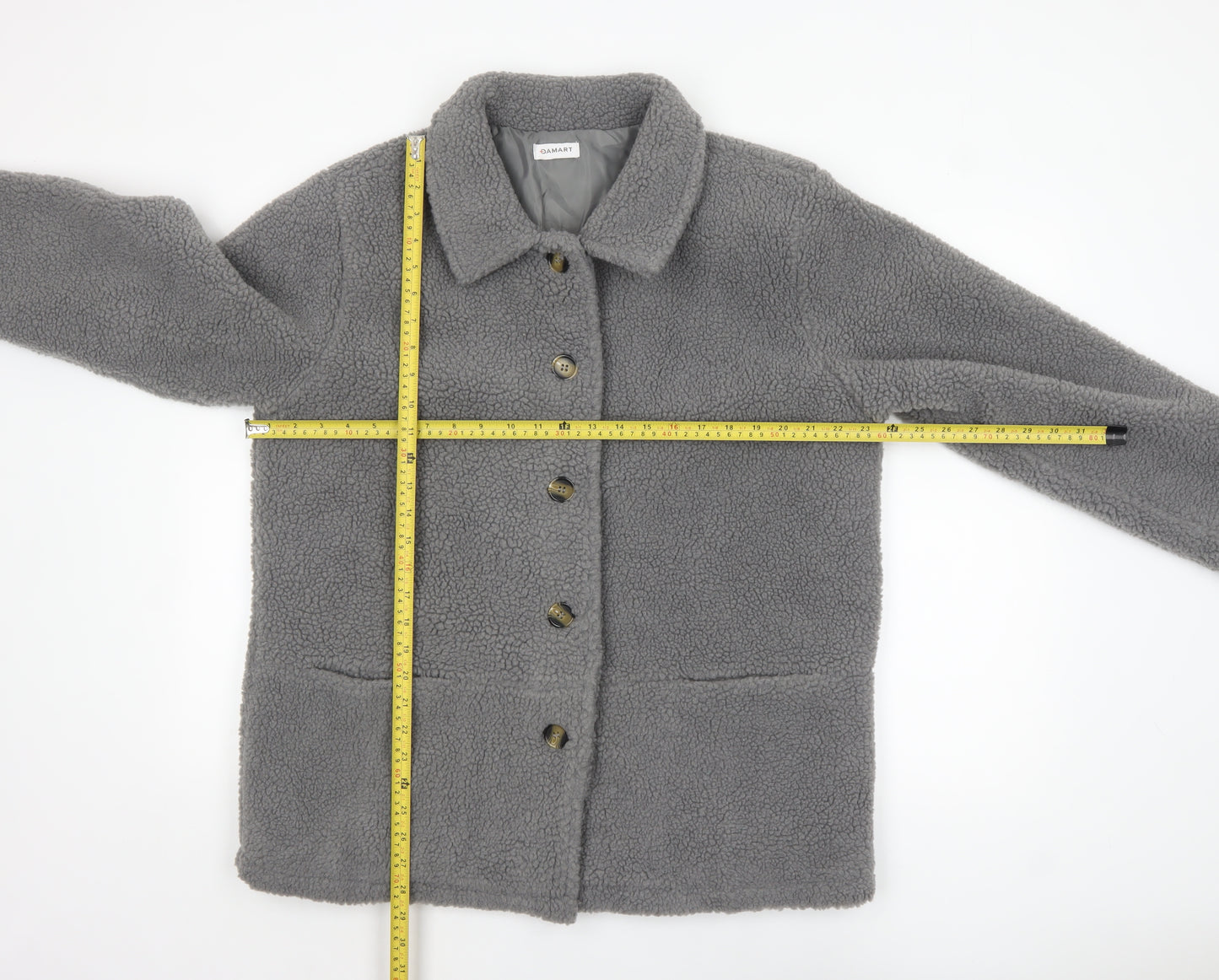 Damart Women’s Grey Fleece Button Mid-Length Coat Size 16