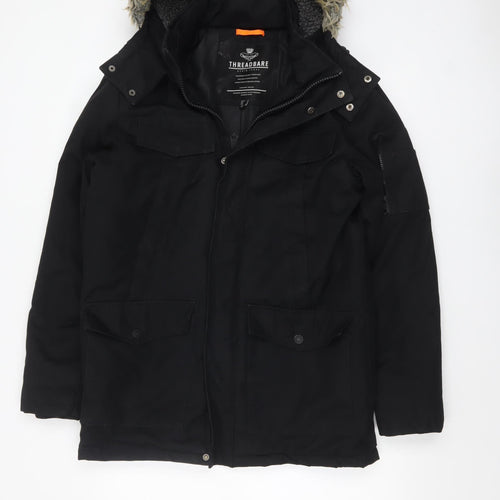 Threadbare Men's Black Polyester Faux Fur Hood Parka Coat Size S