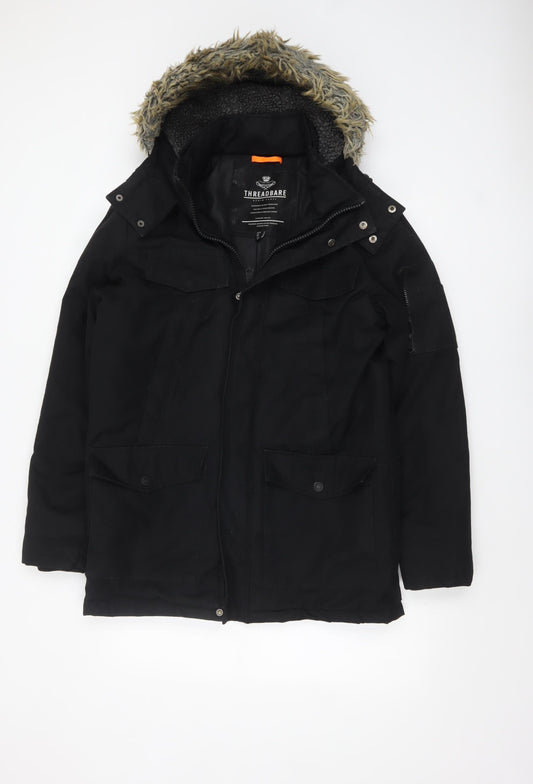 Threadbare Men's Black Polyester Faux Fur Hood Parka Coat Size S