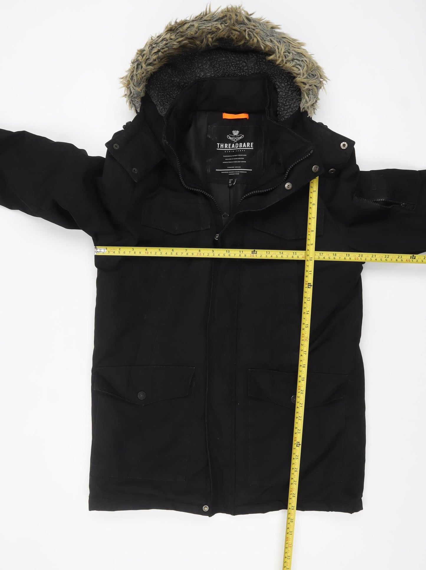 Threadbare Men's Black Polyester Faux Fur Hood Parka Coat Size S