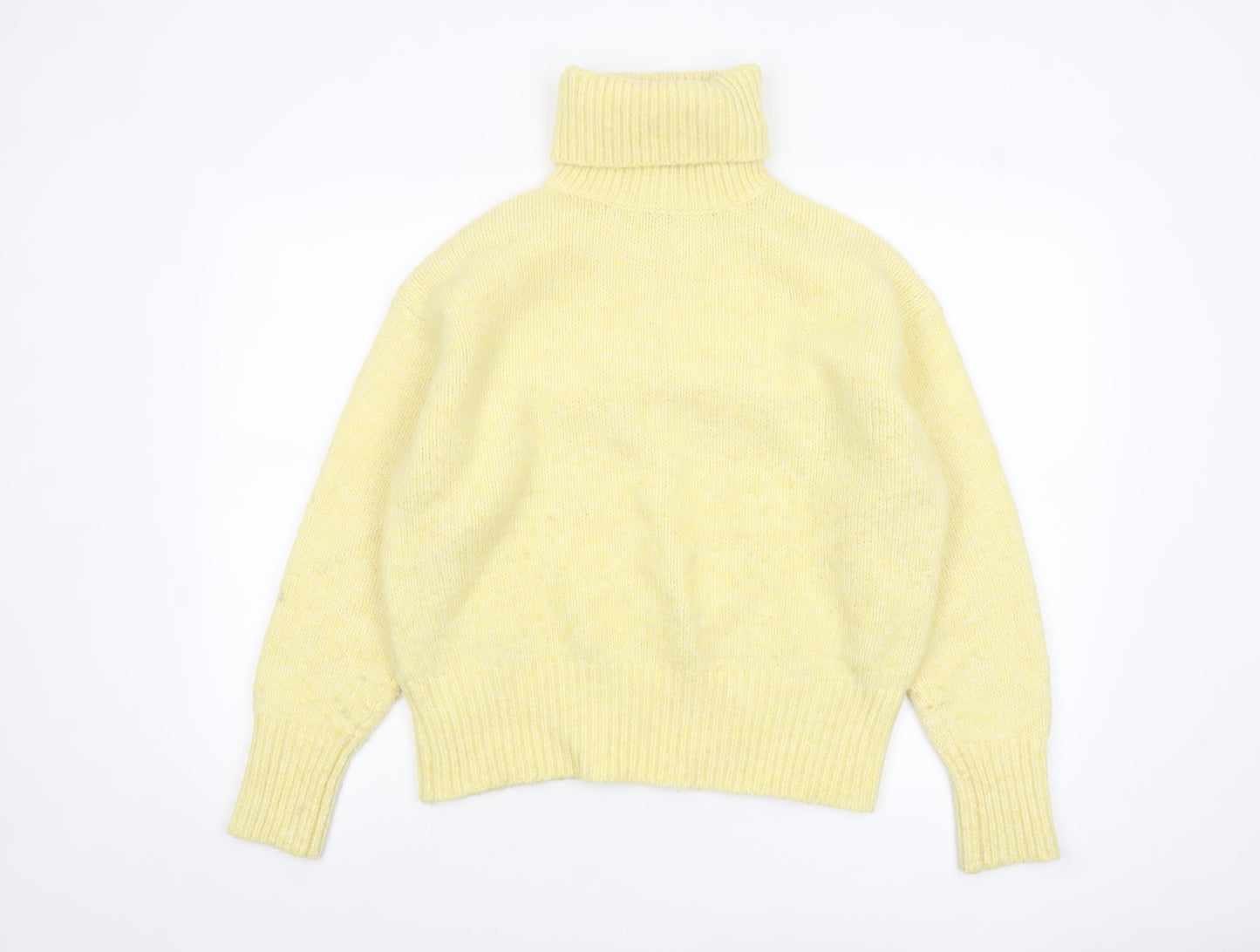 Zara Women's Yellow Roll Neck Knit Jumper Size S