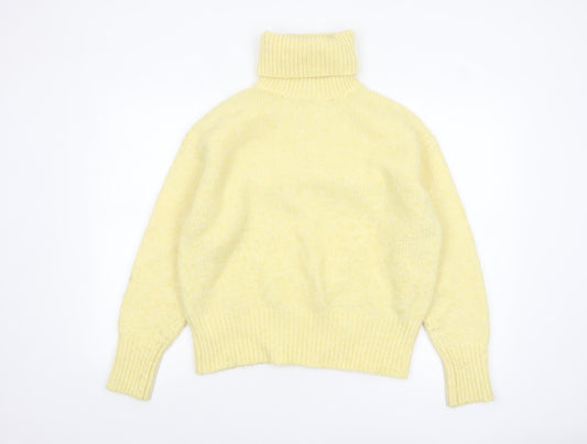 Zara Women's Yellow Roll Neck Knit Jumper Size S