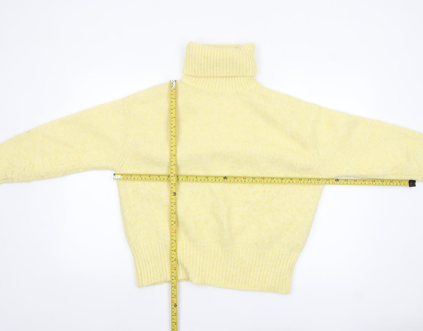 Zara Women's Yellow Roll Neck Knit Jumper Size S