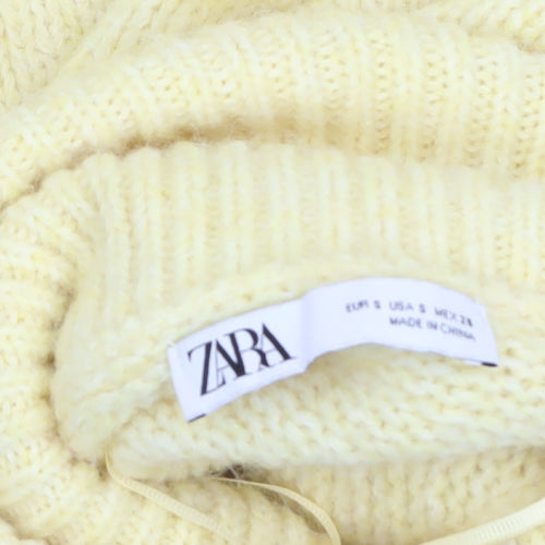 Zara Women's Yellow Roll Neck Knit Jumper Size S