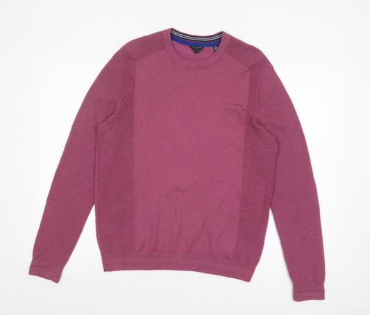 Ted Baker Men's Purple Crew Neck Wool Blend Jumper Size M