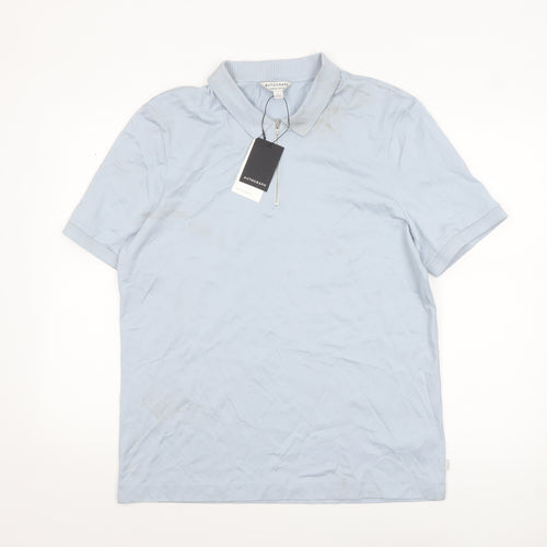 Marks and Spencer Autograph Men's Light Blue Supima Cotton Zip Polo L