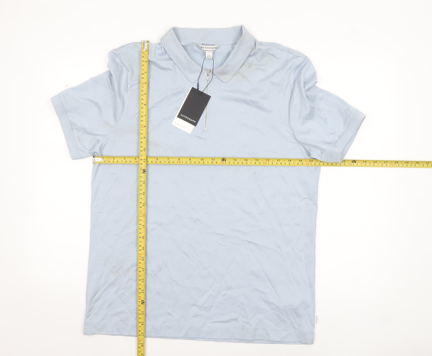 Marks and Spencer Autograph Men's Light Blue Supima Cotton Zip Polo L