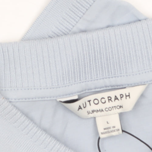 Marks and Spencer Autograph Men's Light Blue Supima Cotton Zip Polo L