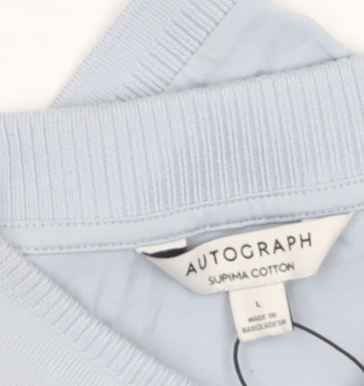 Marks and Spencer Autograph Men's Light Blue Supima Cotton Zip Polo L