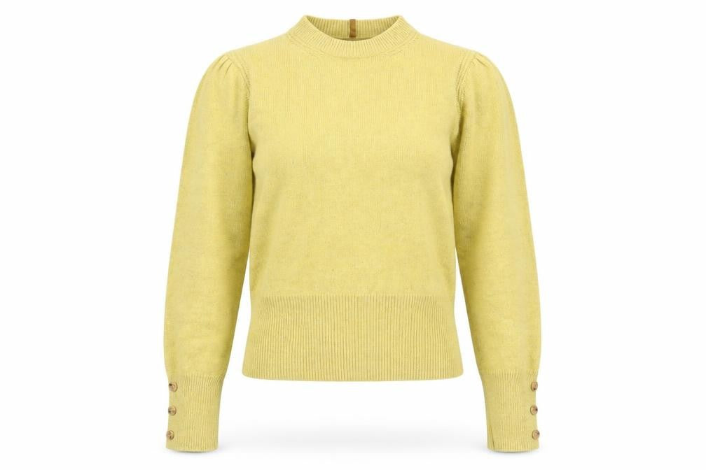 Front view of Marks & Spencer Per Una Women's Yellow, size 12, Crew Neck Wool Blend Jumper