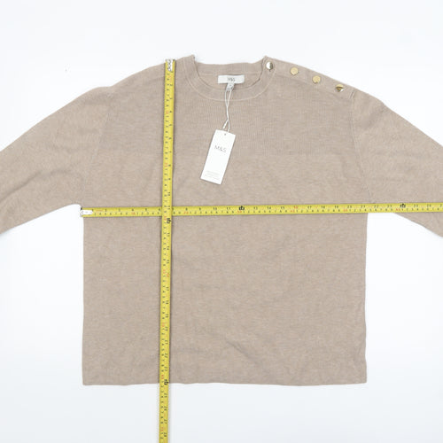 Marks and Spencer Women Beige Knit Button Shoulder Pullover Jumper M