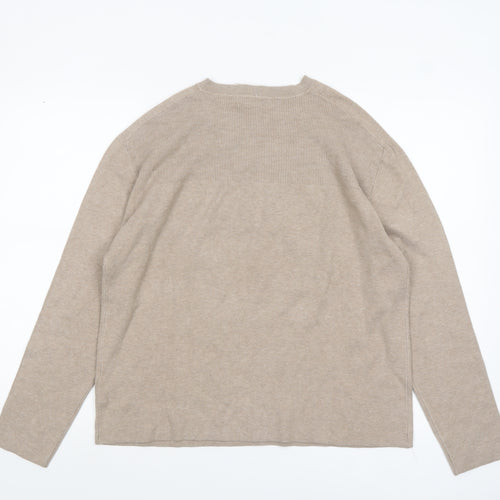 Marks and Spencer Women Beige Knit Button Shoulder Pullover Jumper M