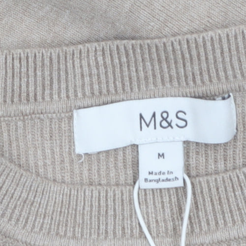Marks and Spencer Women Beige Knit Button Shoulder Pullover Jumper M
