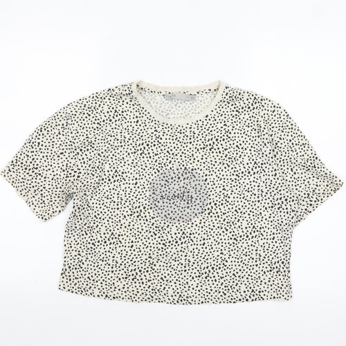 Oasis Women’s White Cropped Animal Print Cotton T-Shirt M