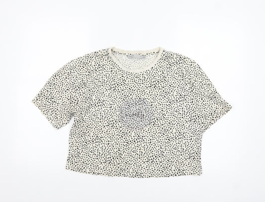 Oasis Women’s White Cropped Animal Print Cotton T-Shirt M