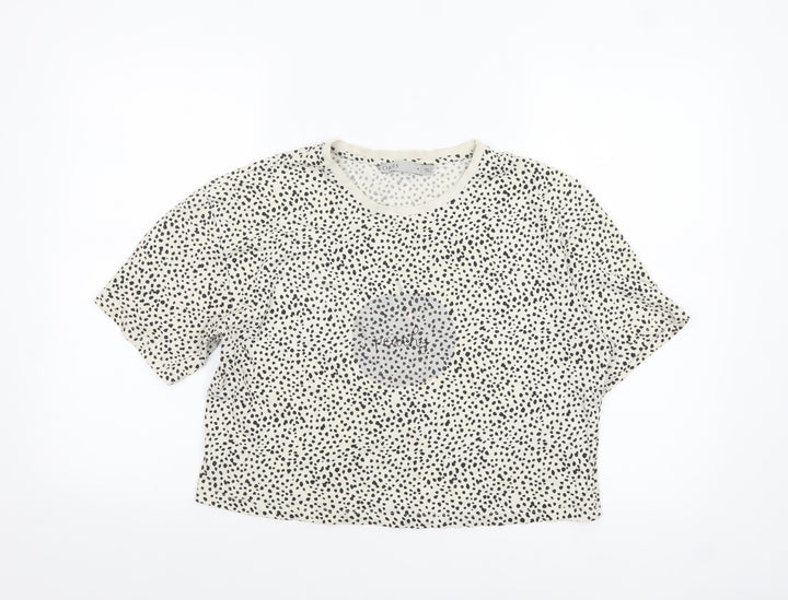 Oasis Women’s White Cropped Animal Print Cotton T-Shirt M