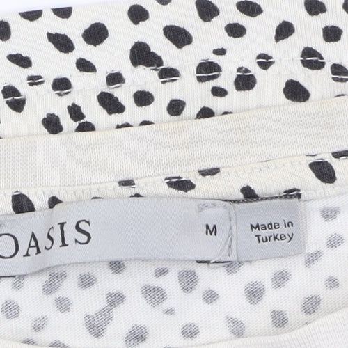 Oasis Women’s White Cropped Animal Print Cotton T-Shirt M