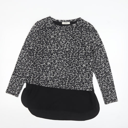Oasis Women’s Grey Leopard Print Knit Tunic Blouse Size S