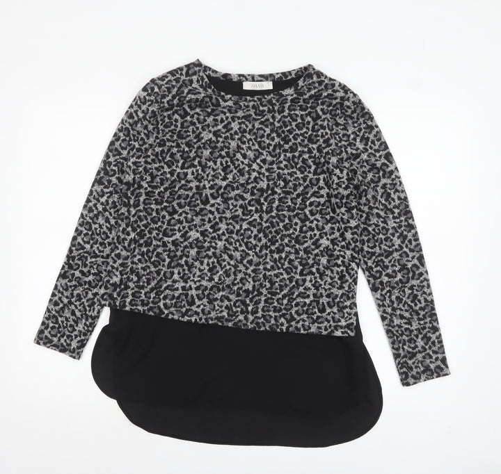 Oasis Women’s Grey Leopard Print Knit Tunic Blouse Size S