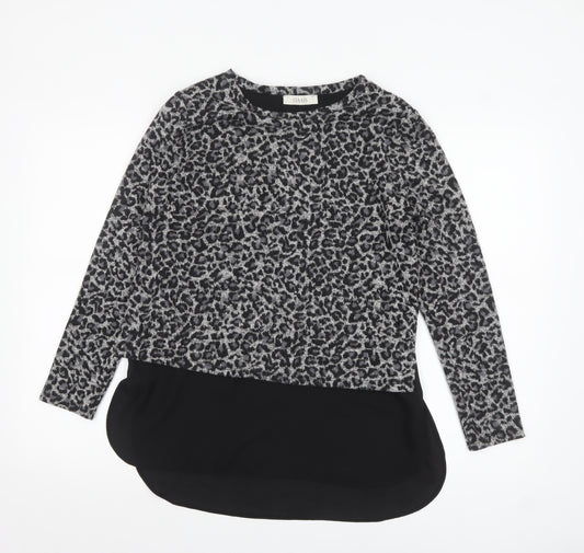 Oasis Women’s Grey Leopard Print Knit Tunic Blouse Size S