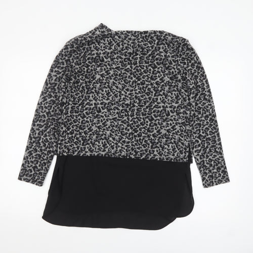 Oasis Women’s Grey Leopard Print Knit Tunic Blouse Size S