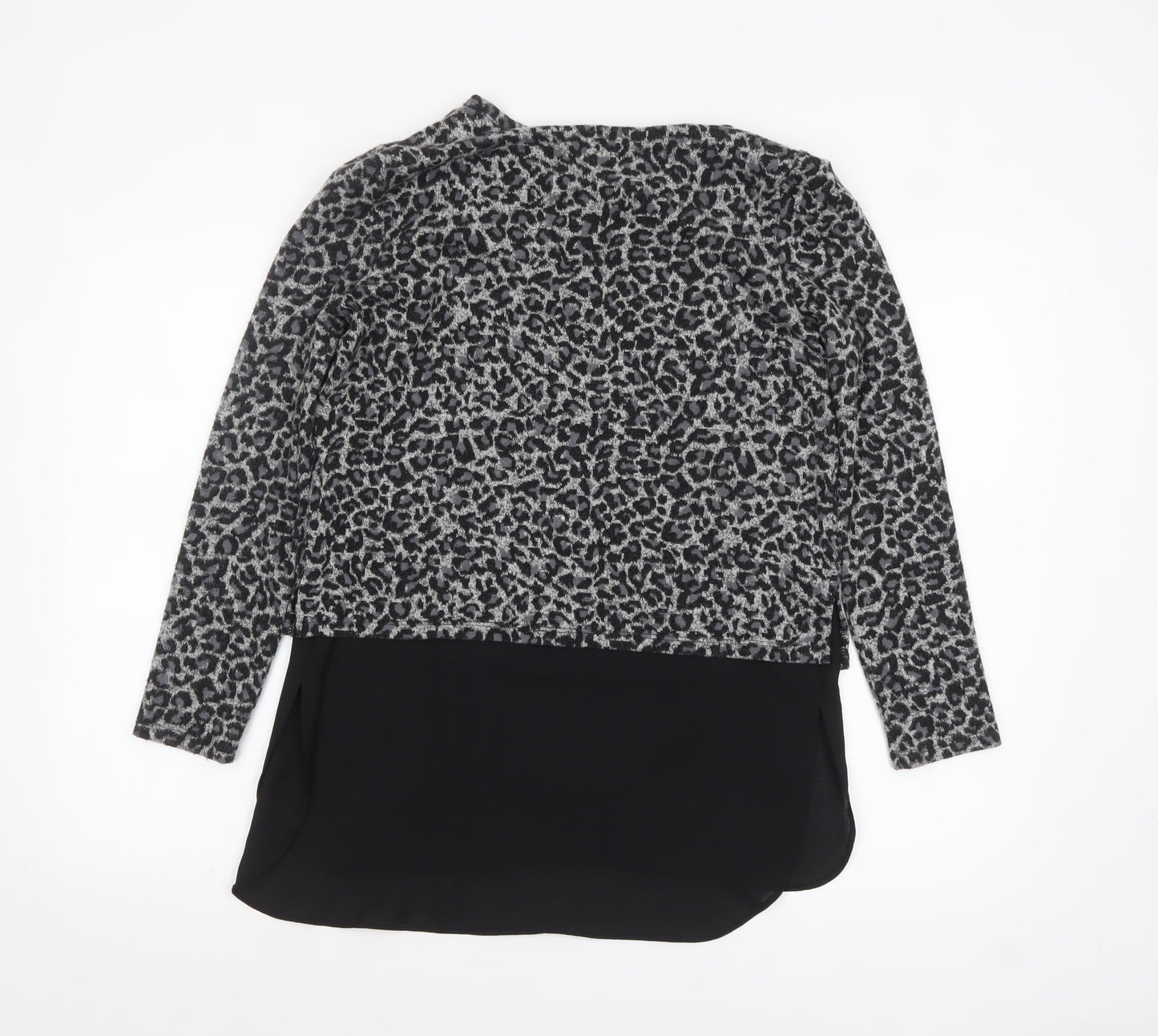 Oasis Women’s Grey Leopard Print Knit Tunic Blouse Size S