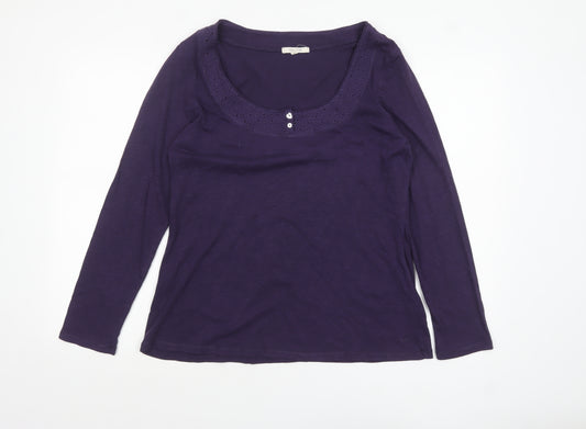 White Stuff Women's Purple Long Sleeve Cotton Top Size 16