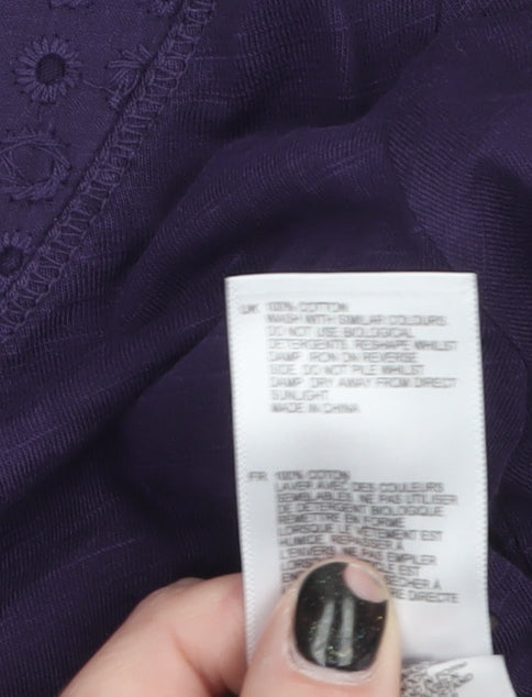 White Stuff Women's Purple Long Sleeve Cotton Top Size 16