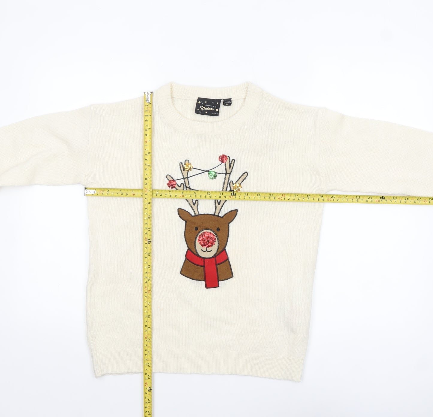 Brave Soul Women's Ivory XS Christmas Reindeer Sequin Jumper