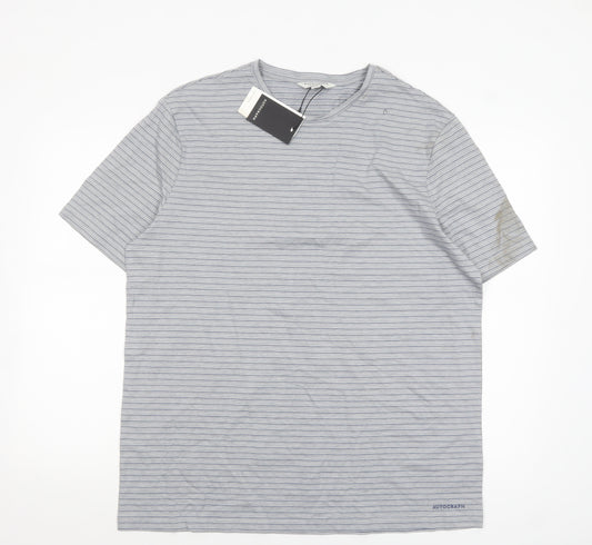 Marks and Spencer Autograph Men's Grey Striped Cotton T-Shirt XL