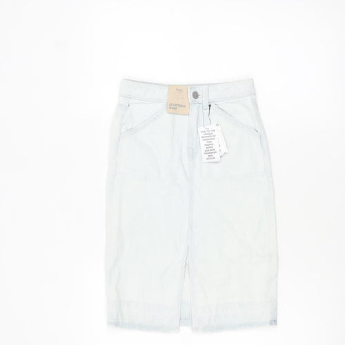 Marks and Spencer Girls Blue Denim Pencil Skirt 7-8 Years Adjustable Waist