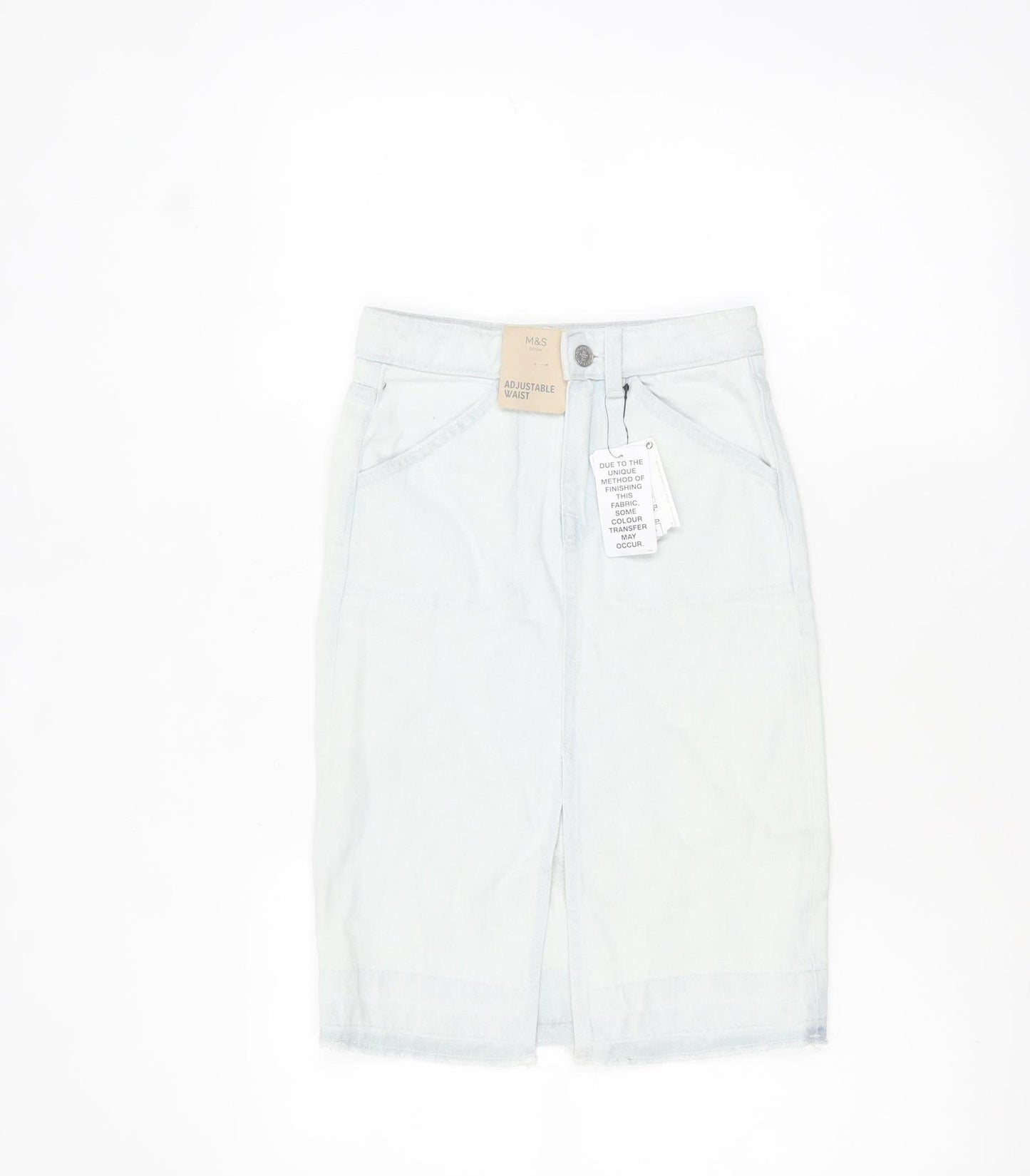 Marks and Spencer Girls Blue Denim Pencil Skirt 7-8 Years Adjustable Waist