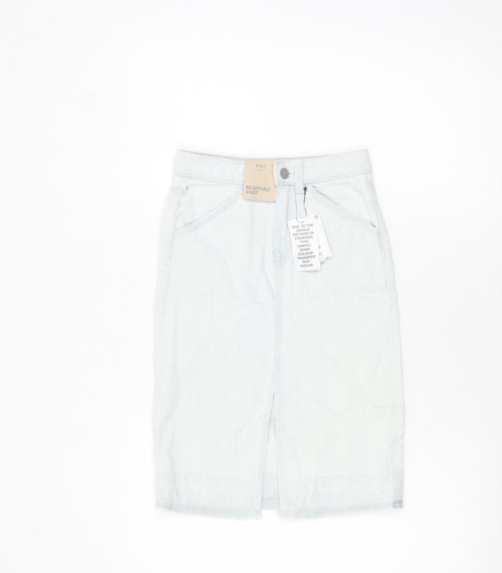 Marks and Spencer Girls Blue Denim Pencil Skirt 7-8 Years Adjustable Waist