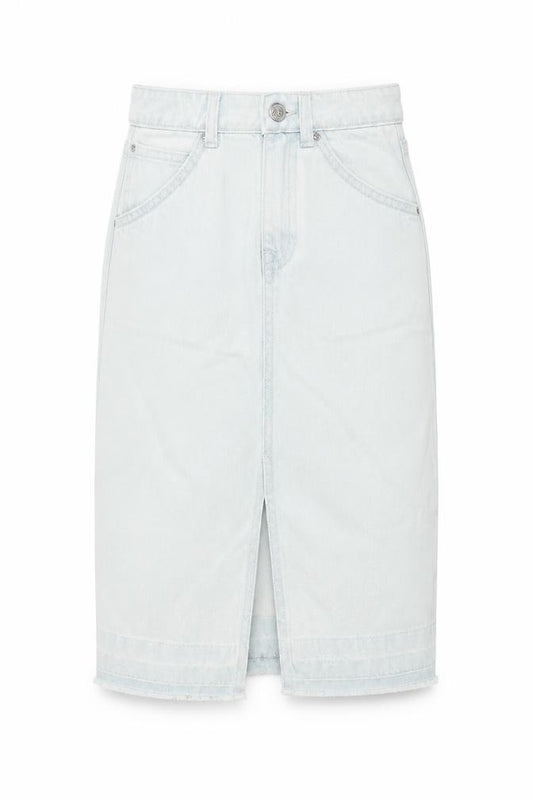 Marks and Spencer Girls Blue Denim Pencil Skirt 7-8 Years Adjustable Waist