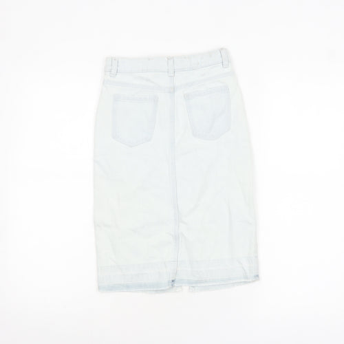 Marks and Spencer Girls Blue Denim Pencil Skirt 7-8 Years Adjustable Waist