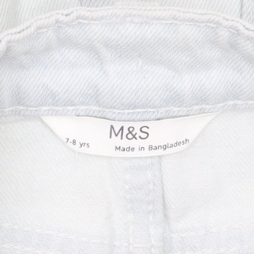 Marks and Spencer Girls Blue Denim Pencil Skirt 7-8 Years Adjustable Waist