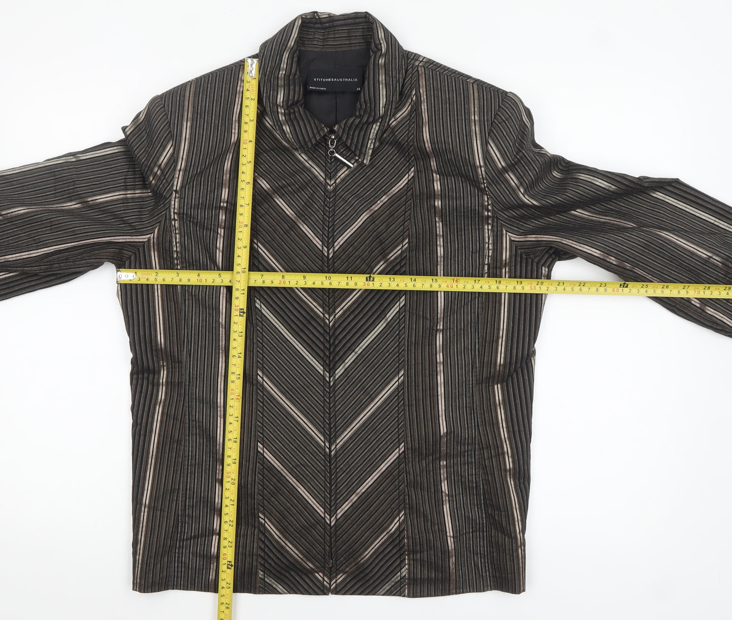 Stitches Australia Women's Brown Striped Zip Jacket Size 14