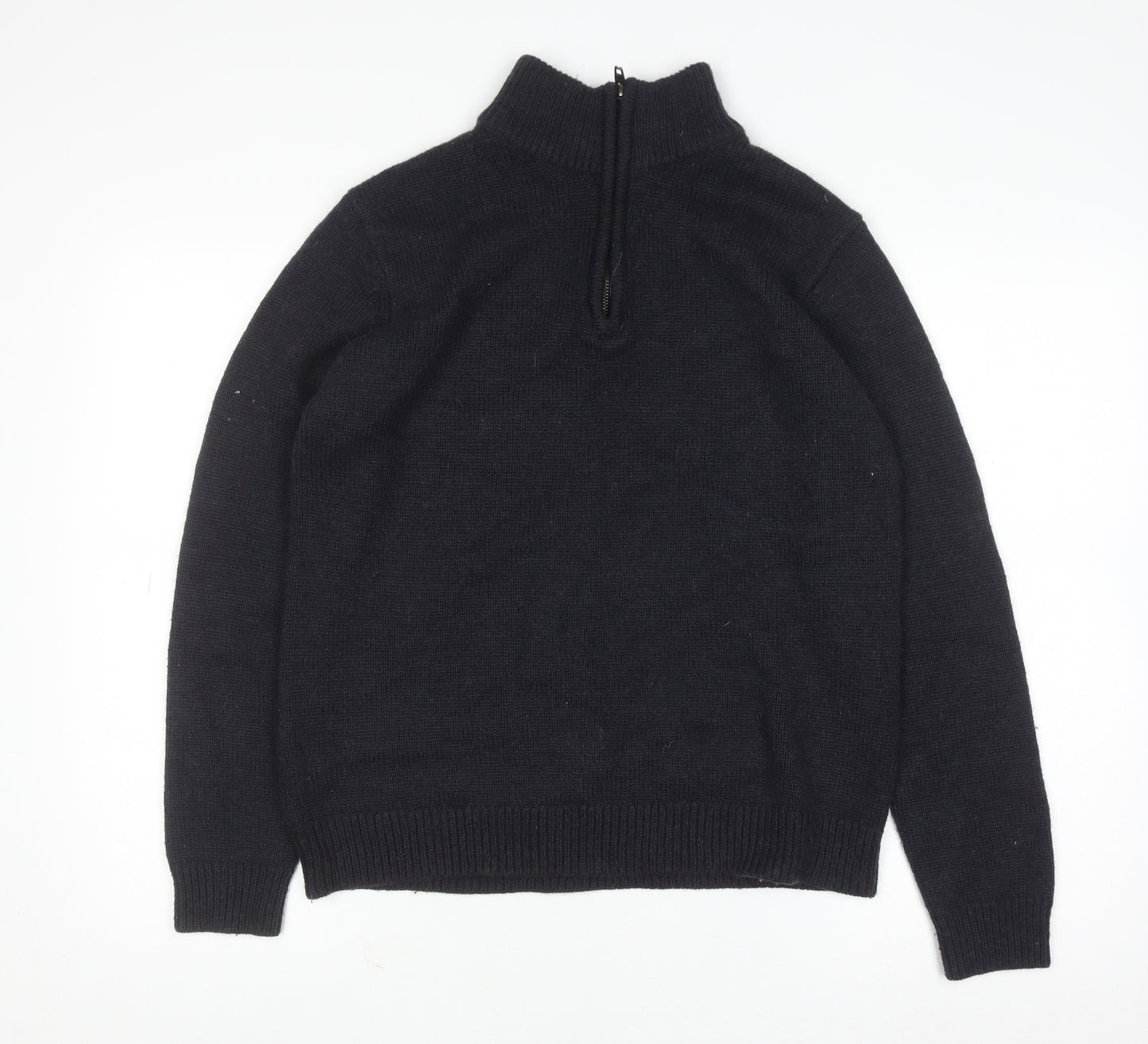 French Connection Men's Black 1/4 Zip Roll Neck Wool Blend Sweater M