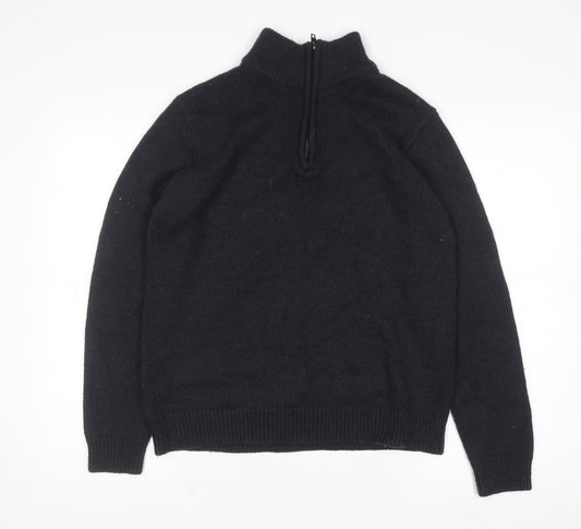 French Connection Men's Black 1/4 Zip Roll Neck Wool Blend Sweater M