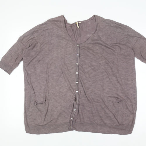 White Stuff Women’s Purple Cotton 3/4 Sleeve Relaxed Knit Cardigan Size 12