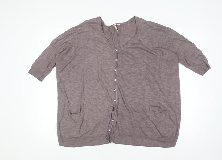 White Stuff Women’s Purple Cotton 3/4 Sleeve Relaxed Knit Cardigan Size 12