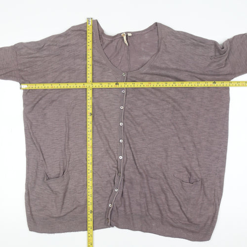 White Stuff Women’s Purple Cotton 3/4 Sleeve Relaxed Knit Cardigan Size 12
