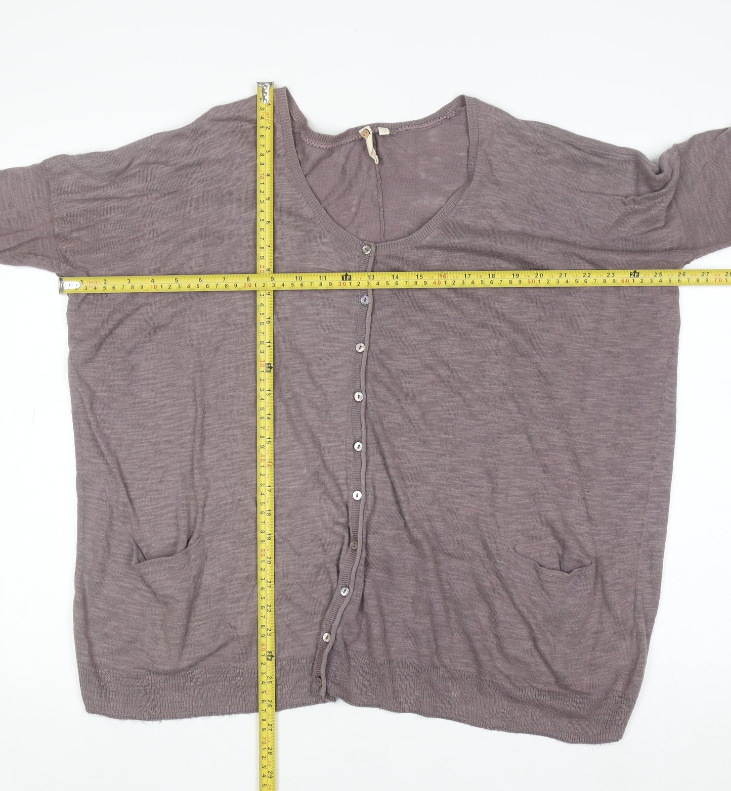 White Stuff Women’s Purple Cotton 3/4 Sleeve Relaxed Knit Cardigan Size 12