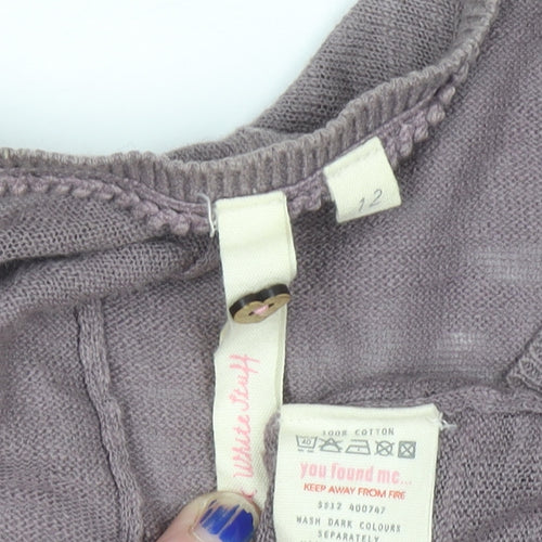 White Stuff Women’s Purple Cotton 3/4 Sleeve Relaxed Knit Cardigan Size 12
