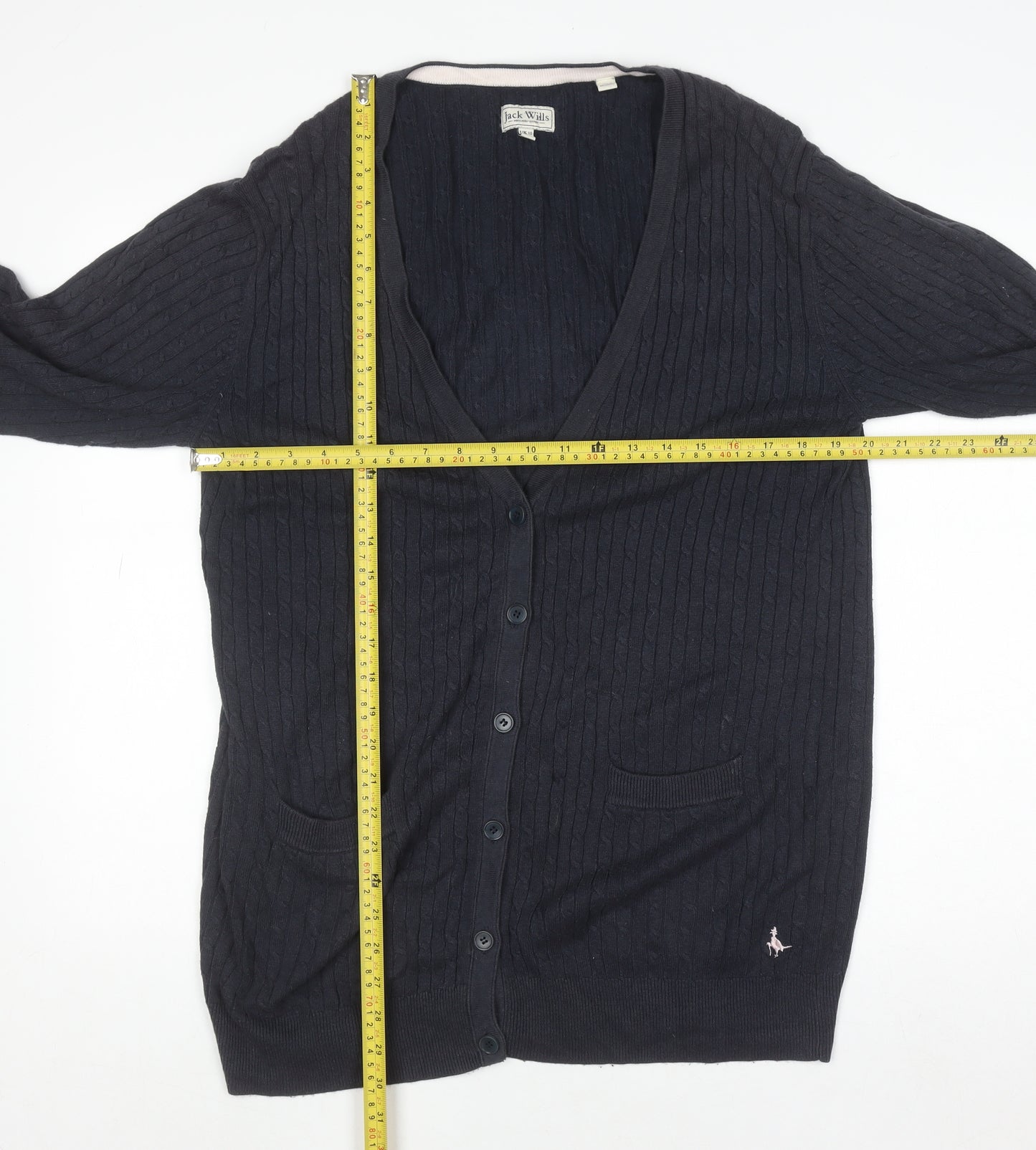Jack Wills Women's Navy Cable-Knit Long Sleeve Cardigan UK 10