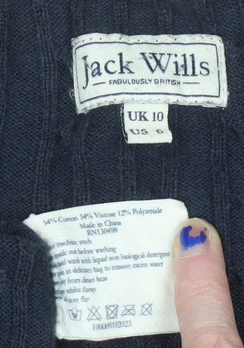 Jack Wills Women's Navy Cable-Knit Long Sleeve Cardigan UK 10